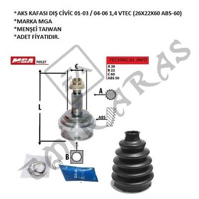 AKS KAFASI DIŞ CİVİC 01-03  04-06 1,4 VTEC (26X22X60 ABS-60)