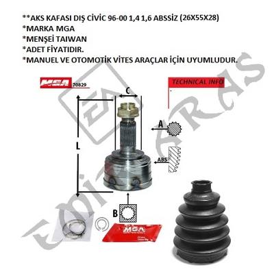 AKS KAFASI DIŞ CİVİC 96-00 1,4 1,6 ABS\'SİZ (26X55X28)