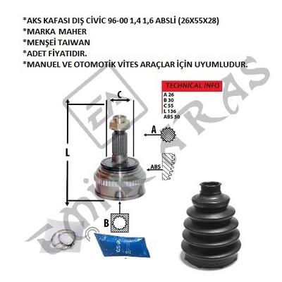AKS KAFASI DIŞ CİVİC 96-00 1,4 1,6 ABSLİ (26X55X28)