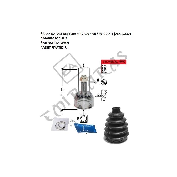 AKS KAFASI DIŞ EURO CİVİC 92-96  97- ABSLİ (26X55X32)