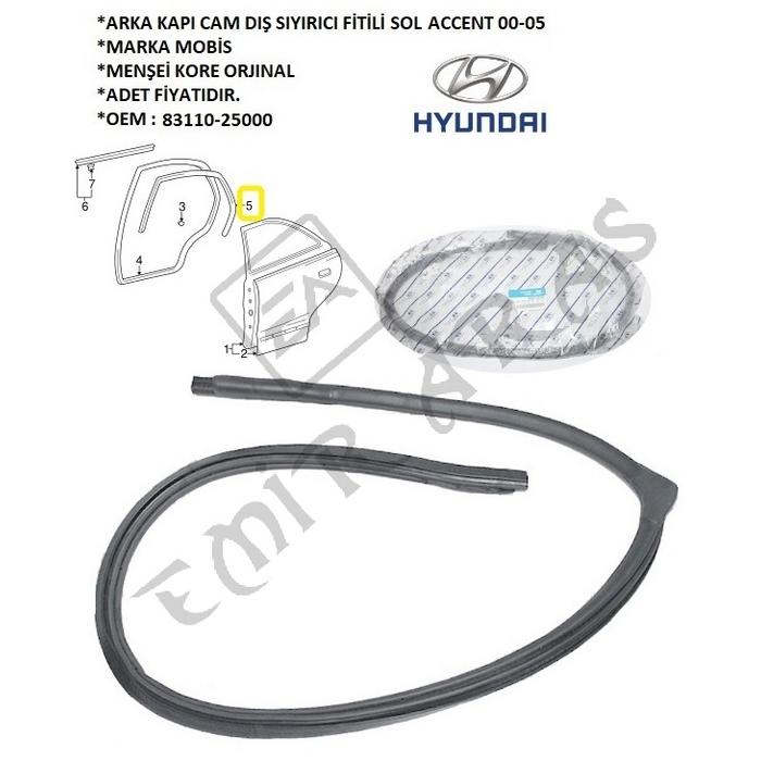 ARKA KAPI CAM DIŞ SIYIRICI FİTİLİ SOL ACCENT 00-05