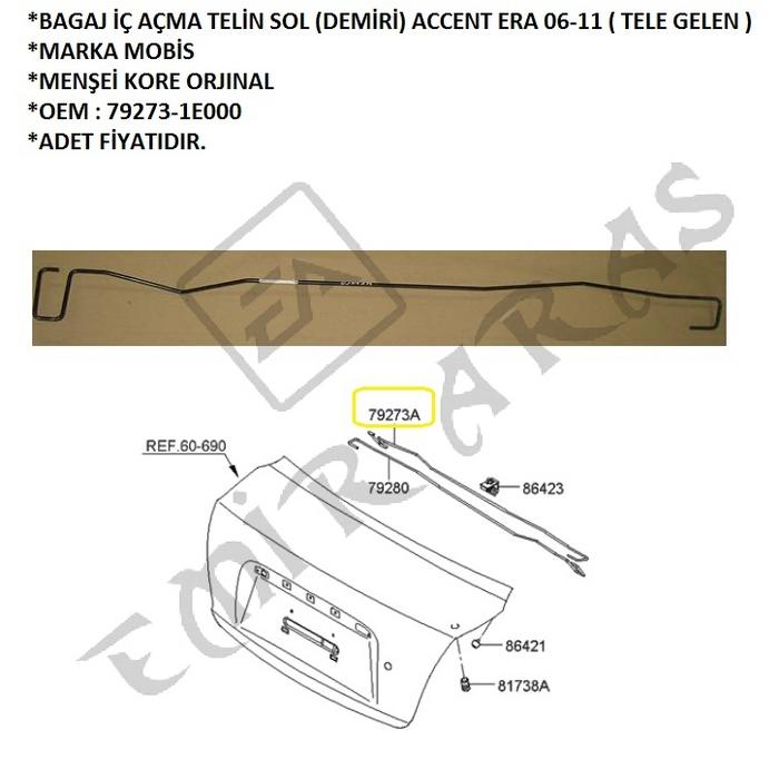 BAGAJ İÇ AÇMA TELİN SOL (DEMİRİ) ACCENT ERA 06-11 ( TELE GELEN )