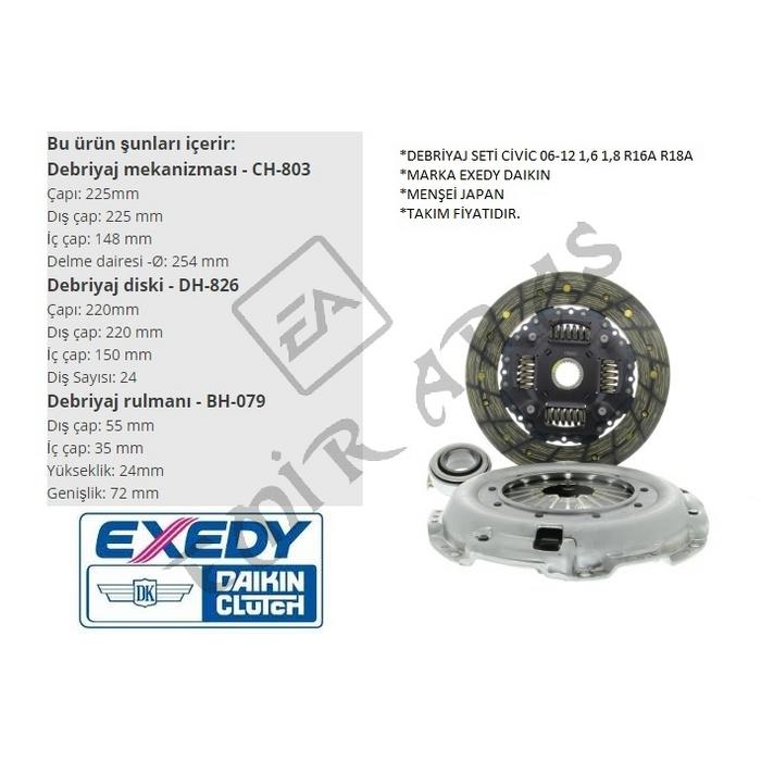 DEBRİYAJ SETİ CİVİC 06-12 1,6 1,8 R16A R18A (FD6)  16-19 FC5 1,6