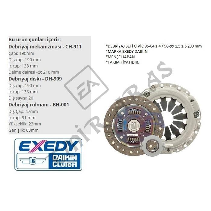 DEBRİYAJ SETİ CİVİC 96-04 1,4  90-99 1,5 1,6 200 mm