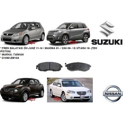 FREN BALATASI ÖN JUKE 11-14  MAXİMA 01-  SX4 06-  G.VİTARA 16- (TEK PİSTON)