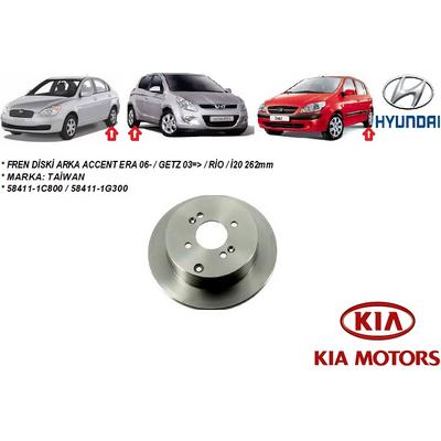 FREN DİSKİ ARKA ACCENT ERA 06- GETZ 03- RİO 06- İ20 08- 262mm