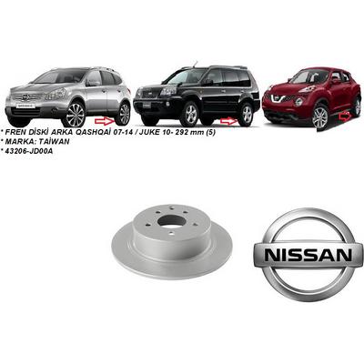 FREN DİSKİ ARKA QASHQAİ 07-14  JUKE 10- 292 mm (5) (SOĞUTMASIZ)