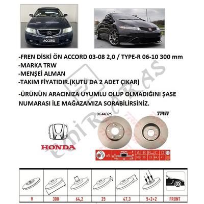 FREN DİSKİ ÖN ACCORD 03-08 2,0  TYPE-R 06-10 300 mm (5)