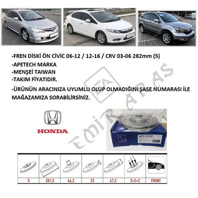 FREN DİSKİ ÖN CİVİC 07-12 FD6 / 12-16 FB7 / 17- FC5 CRV 03-06 282mm (5)