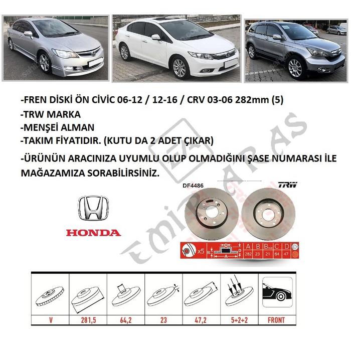 FREN DİSKİ ÖN CİVİC 07-12 FD6 / 12-16 FB7 / 17- FC5 CRV 03-06 282mm (5)
