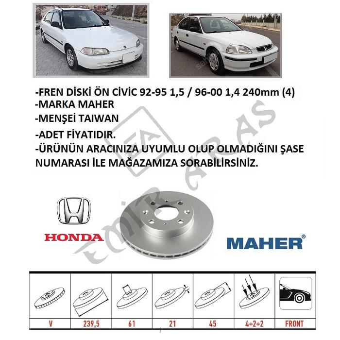 FREN DİSKİ ÖN CİVİC 92-95 1,5  96-00 1,4 240mm (4)