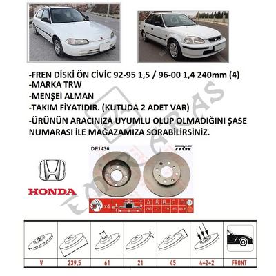 FREN DİSKİ ÖN CİVİC 92-95 1,5  96-00 1,4 240mm (4)
