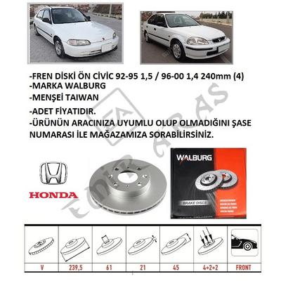 FREN DİSKİ ÖN CİVİC 92-95 1,5  96-00 1,4 240mm (4)