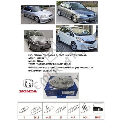 FREN DİSKİ ÖN CİVİC 96-00 1,6  01-05 1,6  JAZZ 09-  CİTY 09-12 20- 262 mm (4)