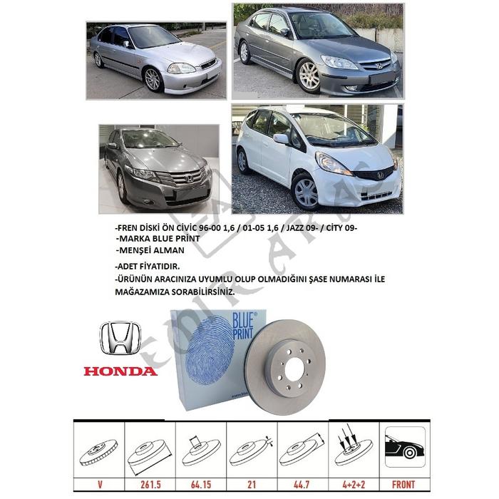 FREN DİSKİ ÖN CİVİC 96-00 1,6  01-05 1,6  JAZZ 09-  CİTY 09-12 20- 262 mm (4)