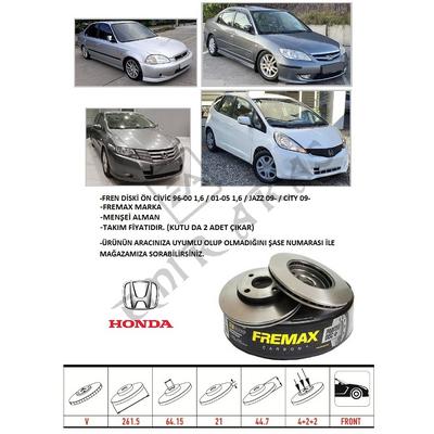 FREN DİSKİ ÖN CİVİC 96-00 1,6  01-05 1,6  JAZZ 09-  CİTY 09-12 20- 262 mm (4)