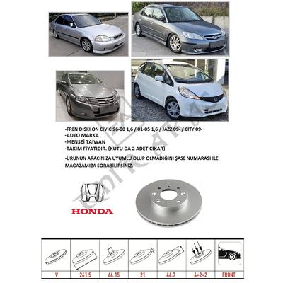 FREN DİSKİ ÖN CİVİC 96-00 1,6  01-05 1,6  JAZZ 09-  CİTY 09-12 20- 262 mm (4)