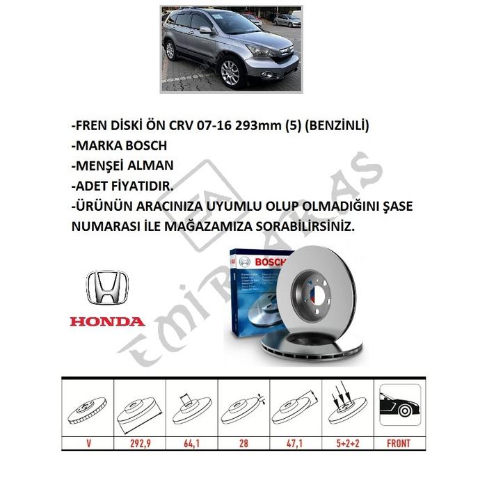 FREN DİSKİ ÖN CRV 07-16 293mm (5) (BENZİNLİ) RE5 / CRV 12-14 1,6 DİZEL RE6