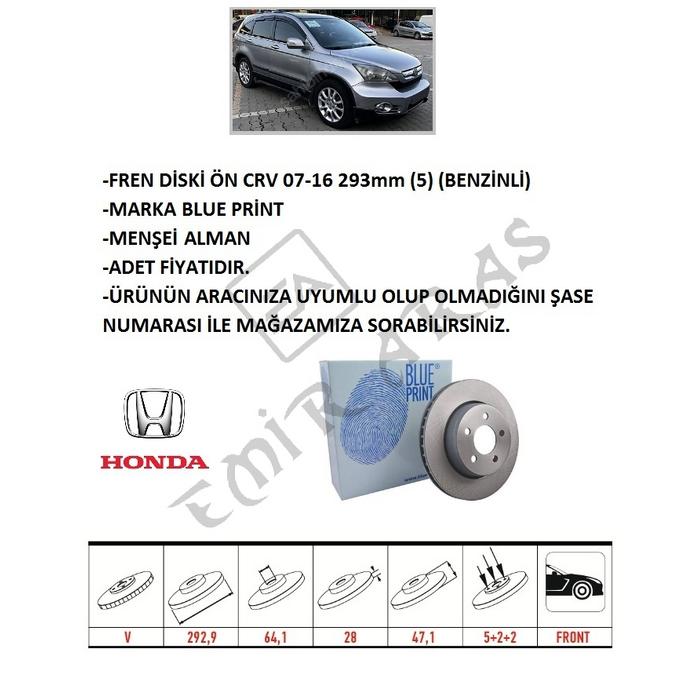 FREN DİSKİ ÖN CRV 07-16 293mm (5) (BENZİNLİ) RE5 / CRV 12-14 1,6 DİZEL RE6