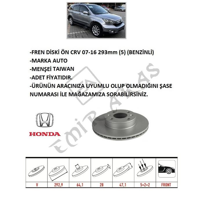FREN DİSKİ ÖN CRV 07-16 293mm (5) (BENZİNLİ) RE5 / CRV 12-14 1,6 DİZEL RE6