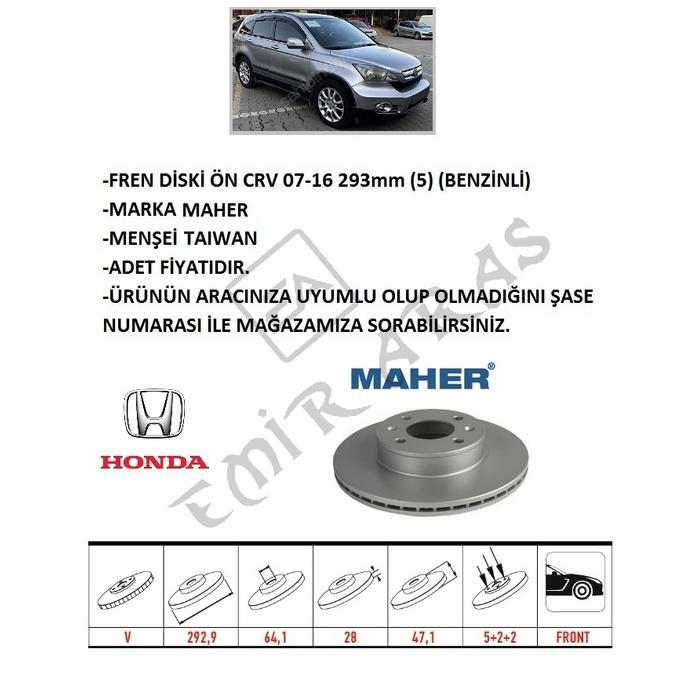 FREN DİSKİ ÖN CRV 07-16 293mm (5) (BENZİNLİ) RE5 / CRV 12-14 1,6 DİZEL RE6