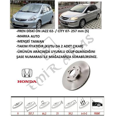 FREN DİSKİ ÖN JAZZ 02-  CİTY 06-09 257 mm (4) SUNROFLU