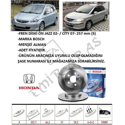 FREN DİSKİ ÖN JAZZ 02-  CİTY 06-09 257 mm (4) SUNROFLU