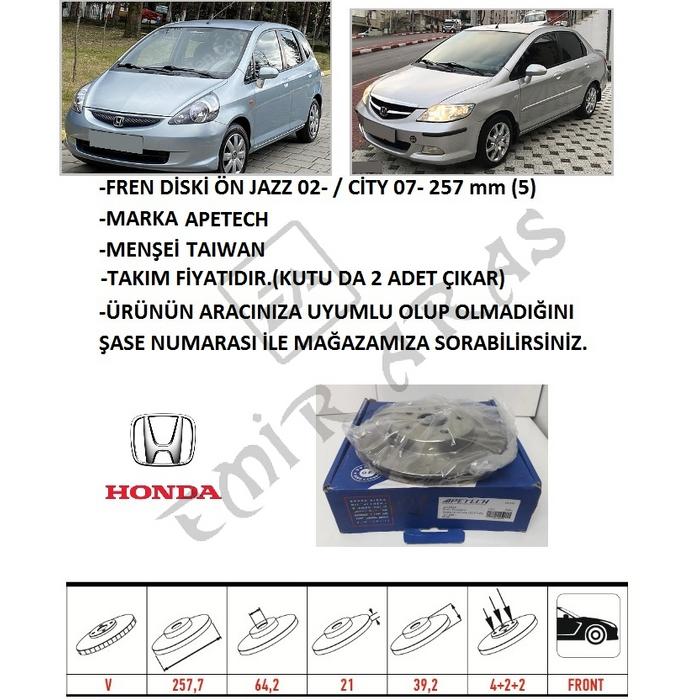FREN DİSKİ ÖN JAZZ 02-  CİTY 06-09 257 mm (4) SUNROFLU