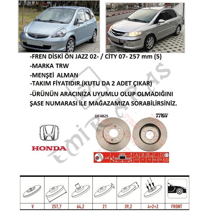 FREN DİSKİ ÖN JAZZ 02-  CİTY 06-09 257 mm (4) SUNROFLU