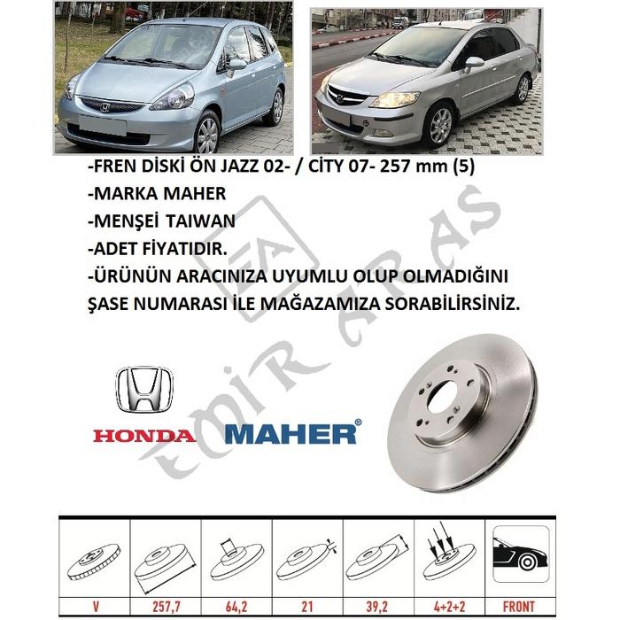 FREN DİSKİ ÖN JAZZ 02-  CİTY 06-09 257 mm (4) SUNROFLU