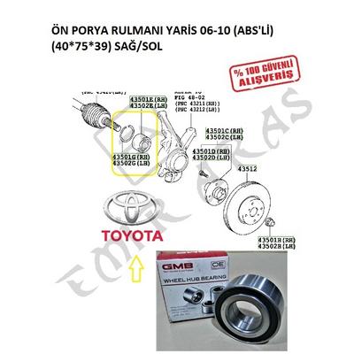 ÖN PORYA RULMANI YARİS 06-10  12-16 (ABS'Lİ) (40*75*39) SAĞSOL