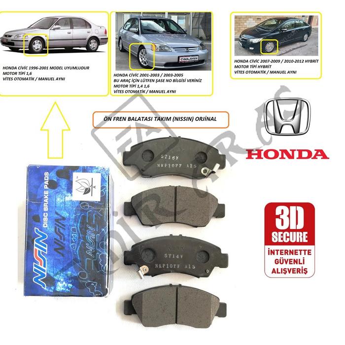 FREN BALATASI ÖN CİVİC 96-00 01-05 1,6 CİVİC 08- HİBRİT JAZZ 15- CİTY 21- L15Z