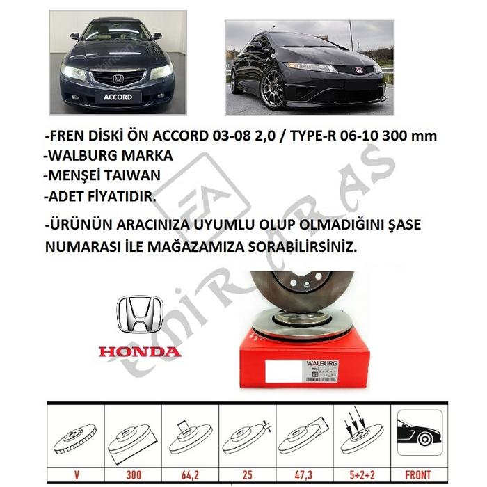 FREN DİSKİ ÖN ACCORD 03-08 2,0 TYPE-R 06-10 300 mm (5)