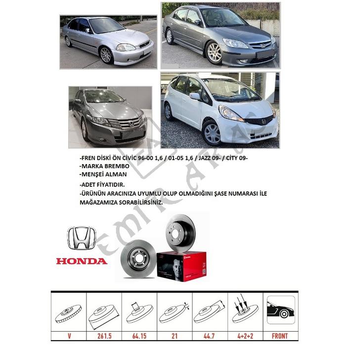 FREN DİSKİ ÖN CİVİC 96-00 1,6 01-05 1,6 JAZZ 09- CİTY 09-12 20- 262 mm (4)