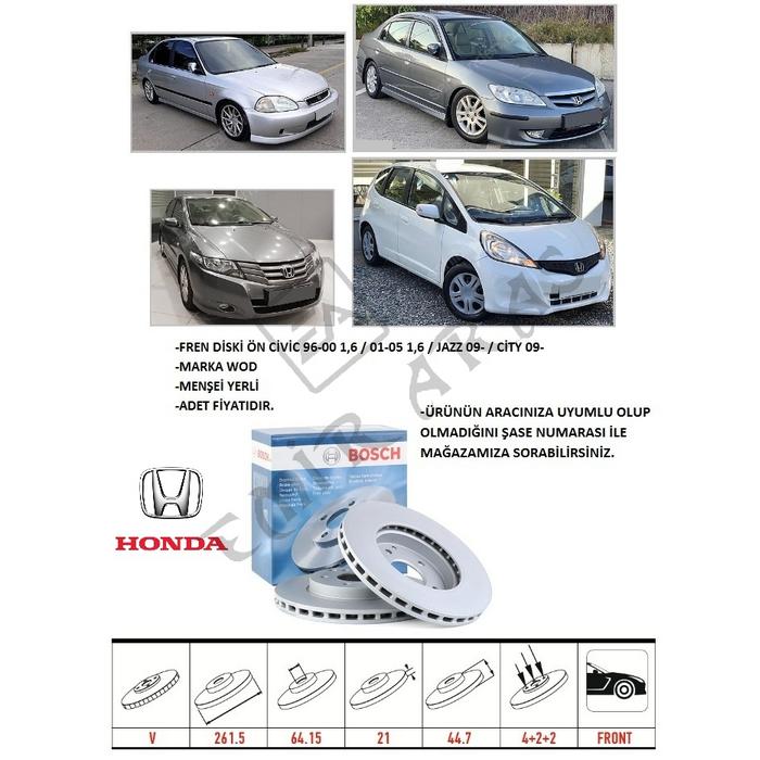 FREN DİSKİ ÖN CİVİC 96-00 1,6 01-05 1,6 JAZZ 09- CİTY 09-12 20- 262 mm (4)