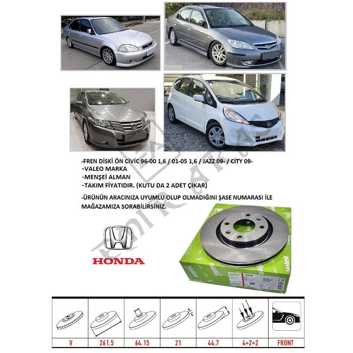 FREN DİSKİ ÖN CİVİC 96-00 1,6 01-05 1,6 JAZZ 09- CİTY 09-12 20- 262 mm (4)