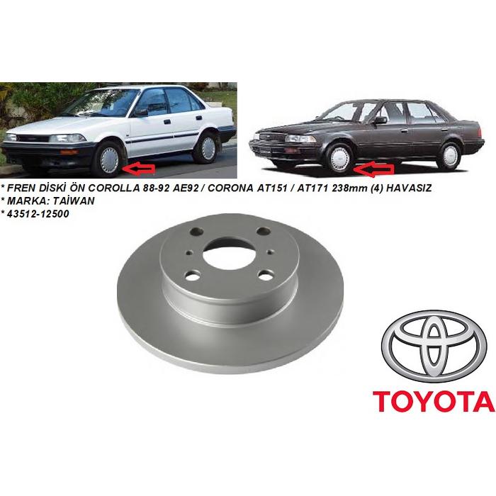 FREN DİSKİ ÖN COROLLA 88-92 AE92 CORONA AT151 AT171 238mm (4) HAVASIZ