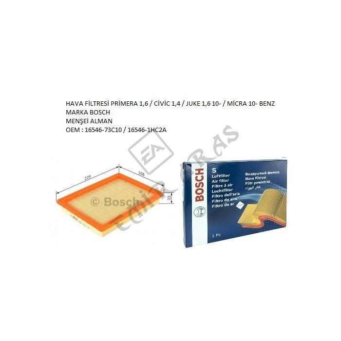 HAVA FİLTRESİ PRİMERA 1,6 CİVİC 96-00 1,4 JUKE 1,6 10- MİCRA 10- BENZ F026400222